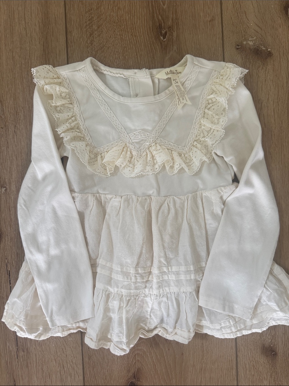 Matilda Jane Cream Lace Ruffle Long Sleeve Peplum Top